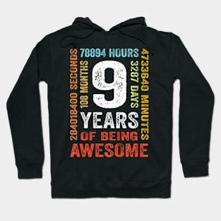 9th Birthday Years Old Vintage Retro 108 Months Boy Girl Hoodie